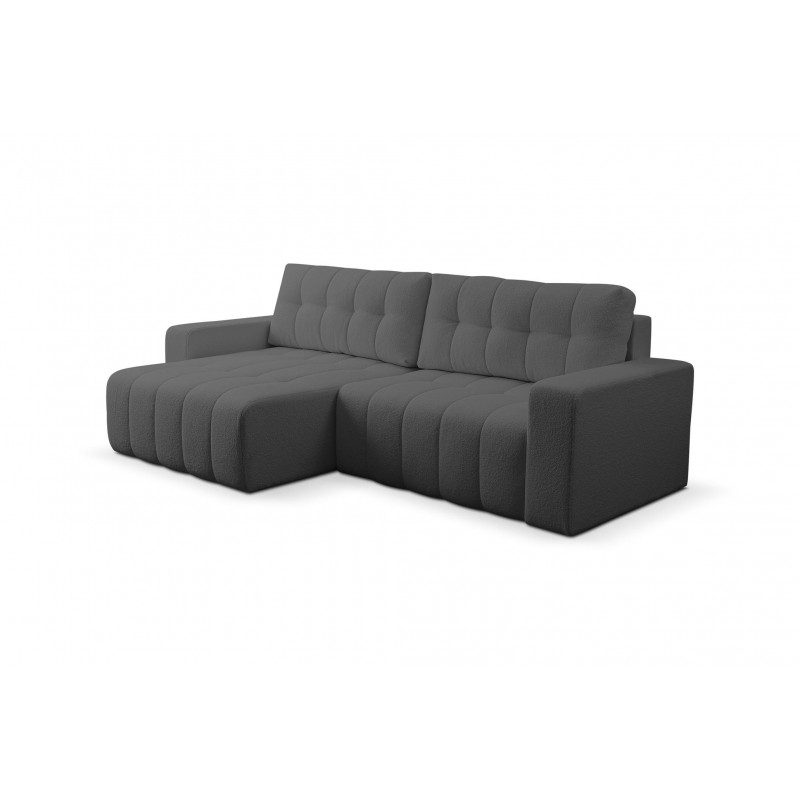 Grau gestepptes Ecksofa MASINA mit Schlaffunktion und Bettzeugcontainer