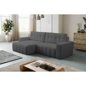 Grau gestepptes Ecksofa MASINA mit Schlaffunktion und Bettzeugcontainer 2/9