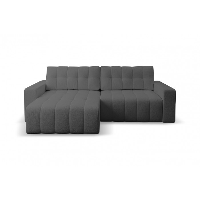 Grau gestepptes Ecksofa MASINA mit Schlaffunktion und Bettzeugcontainer