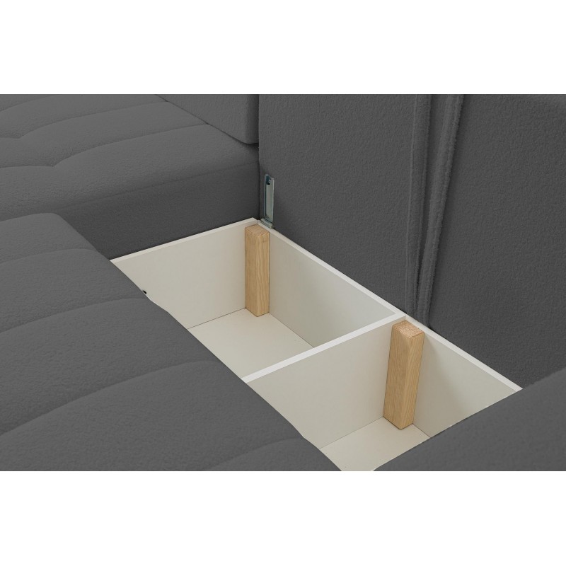 Grau gestepptes Ecksofa MASINA mit Schlaffunktion und Bettzeugcontainer 6/9