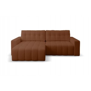 Modernes, gestepptes, braunes MASINA-Ecksofa mit Bettzeugablage und Schlaffunktion 3/9