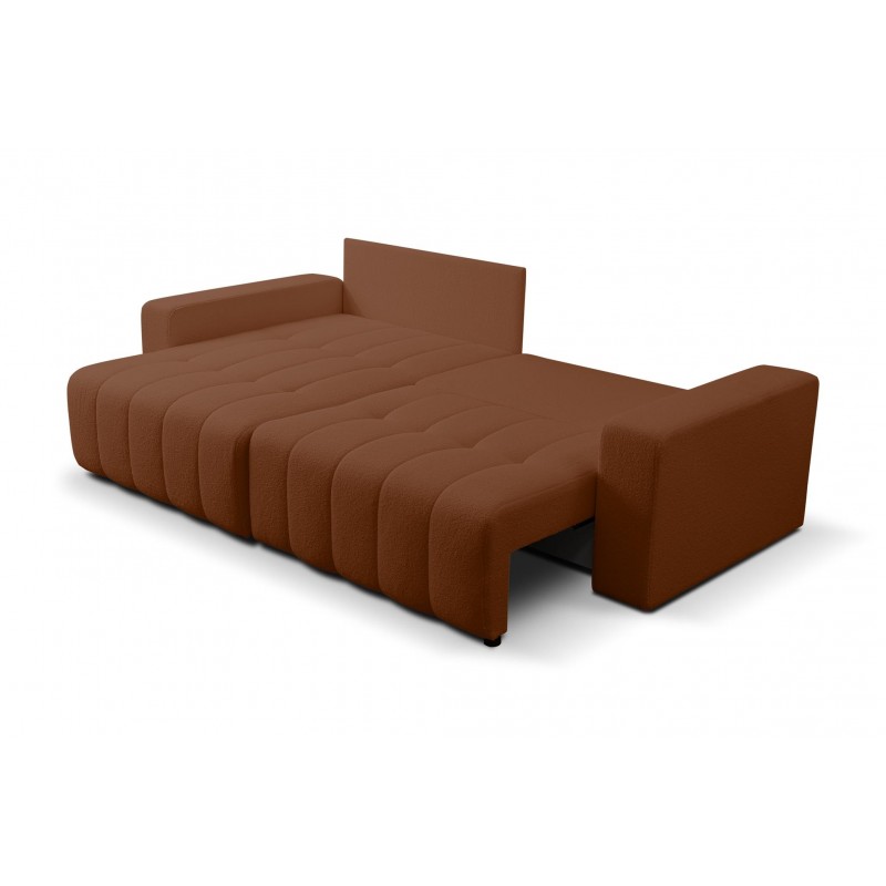 Modernes, gestepptes, braunes MASINA-Ecksofa mit Bettzeugablage und Schlaffunktion 4/9