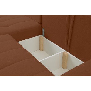 Modernes, gestepptes, braunes MASINA-Ecksofa mit Bettzeugablage und Schlaffunktion 6/9