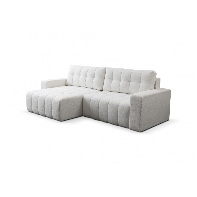 Ecksofa MASINA weiß gesteppt mit Schlaffunktion und Bettzeugcontainer 1/9
