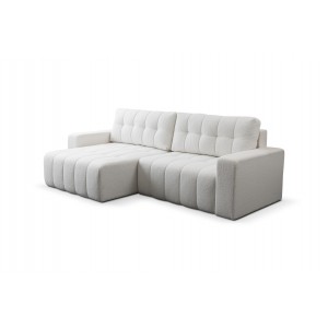 Ecksofa MASINA weiß gesteppt mit Schlaffunktion und Bettzeugcontainer 1/9