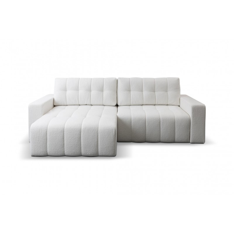 Ecksofa MASINA weiß gesteppt mit Schlaffunktion und Bettzeugcontainer 3/9