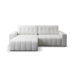 Ecksofa MASINA weiß gesteppt mit Schlaffunktion und Bettzeugcontainer 3/9