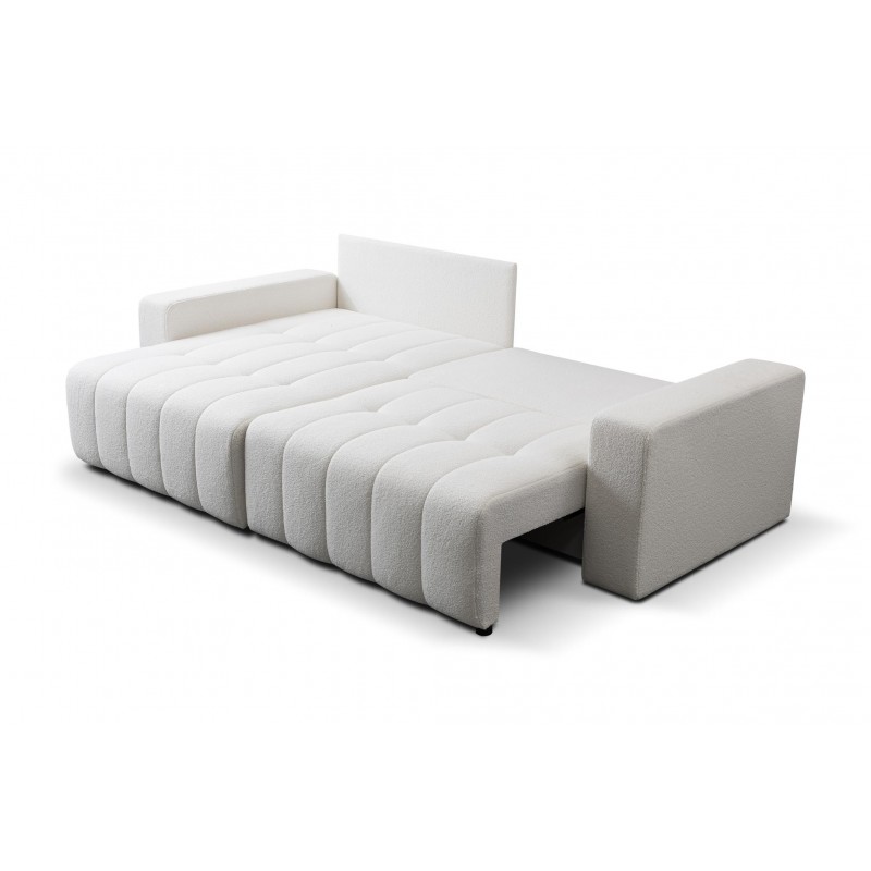 Ecksofa MASINA weiß gesteppt mit Schlaffunktion und Bettzeugcontainer 5/9