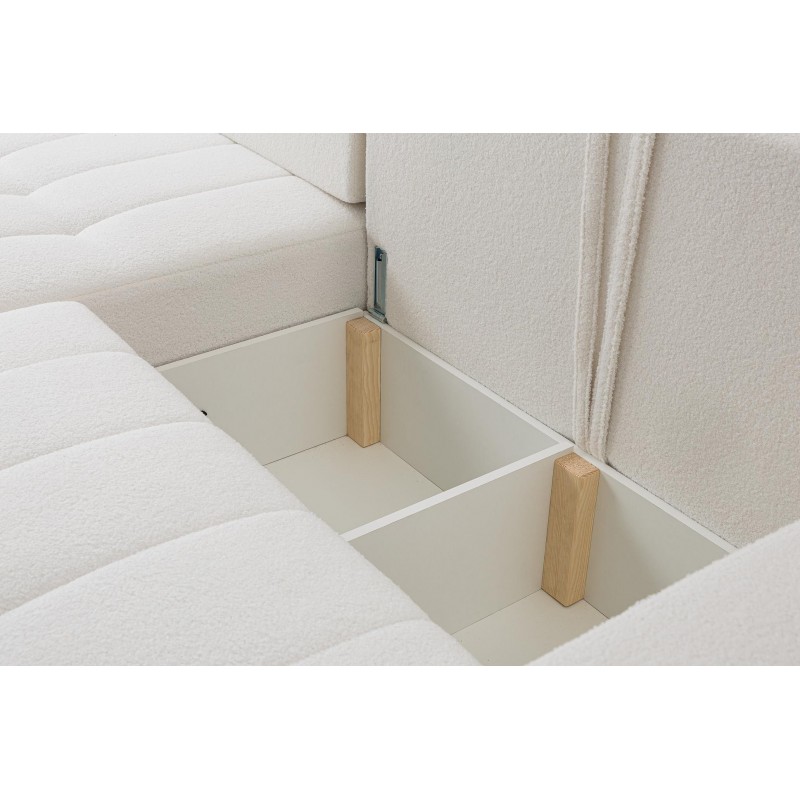 Ecksofa MASINA weiß gesteppt mit Schlaffunktion und Bettzeugcontainer 6/9