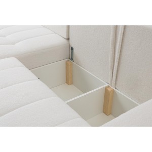 Ecksofa MASINA weiß gesteppt mit Schlaffunktion und Bettzeugcontainer 6/9