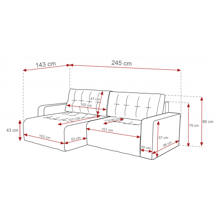 Ecksofa MASINA weiß gesteppt mit Schlaffunktion und Bettzeugcontainer