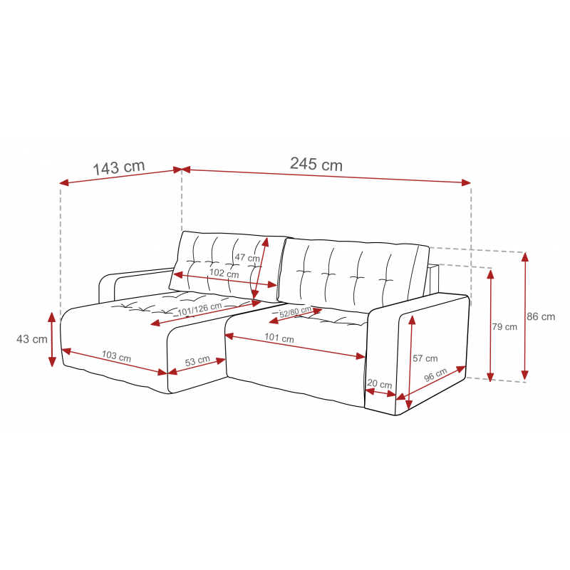 Ecksofa MASINA weiß gesteppt mit Schlaffunktion und Bettzeugcontainer 7/9