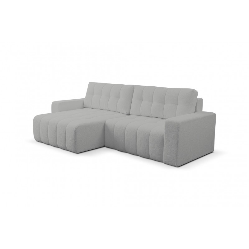 Hellgraues MASINA Stepp-Ecksofa mit Schlaffunktion und Bettzeugcontainer 1/9