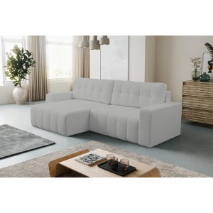 Hellgraues MASINA Stepp-Ecksofa mit Schlaffunktion und Bettzeugcontainer 2/9
