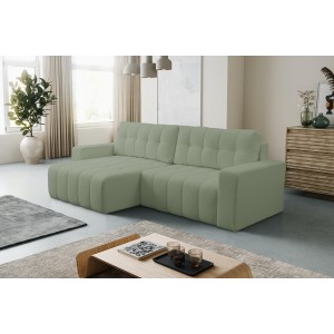 Exklusives Stepp-Ecksofa MASINA hellgrün mit Bettzeugablage und Schlaffunktion 2/9
