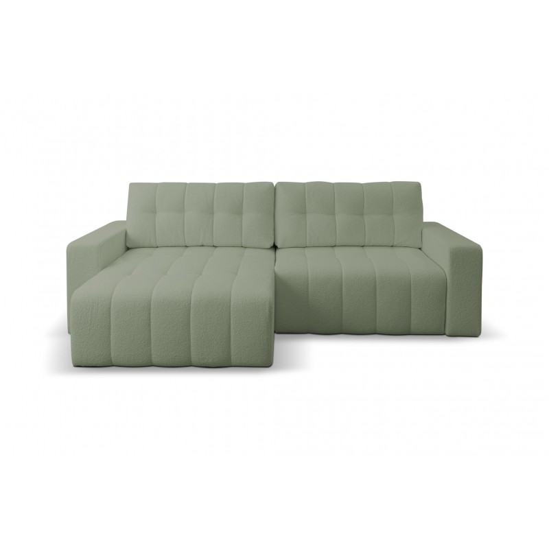 Exklusives Stepp-Ecksofa MASINA hellgrün mit Bettzeugablage und Schlaffunktion 3/9
