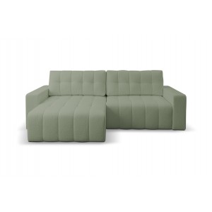 Exklusives Stepp-Ecksofa MASINA hellgrün mit Bettzeugablage und Schlaffunktion 3/9
