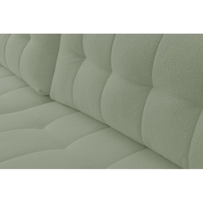 Exklusives Stepp-Ecksofa MASINA hellgrün mit Bettzeugablage und Schlaffunktion