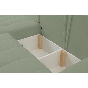 Exklusives Stepp-Ecksofa MASINA hellgrün mit Bettzeugablage und Schlaffunktion 6/9