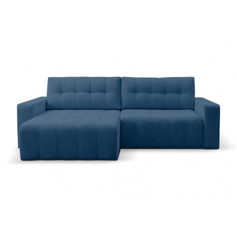 Ecksofa aus Kordstoff MASINA blau mit Schlaffunktion und Bettzeugcontainer 3/9