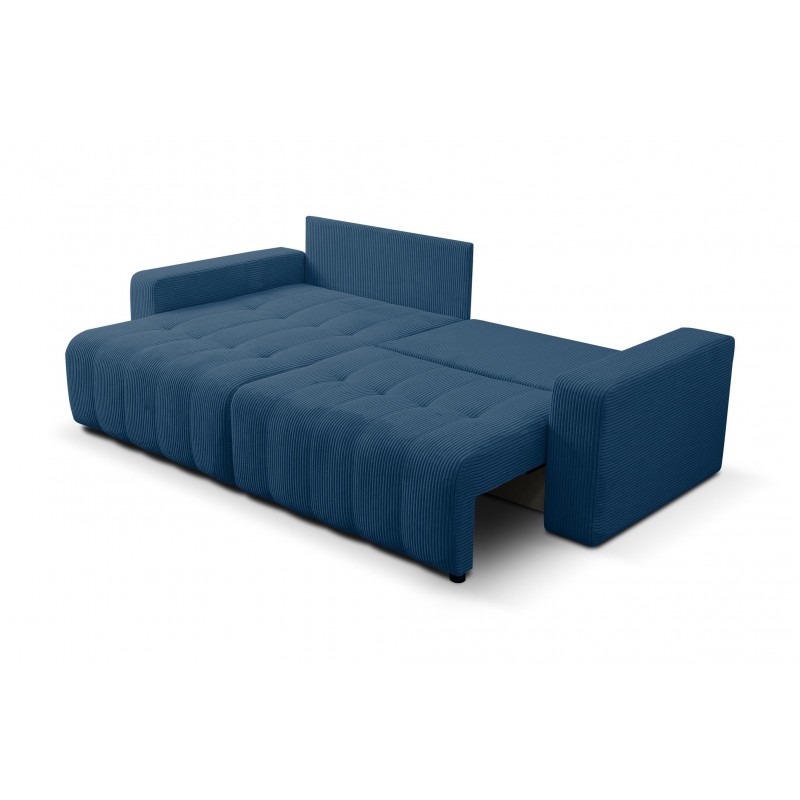 Ecksofa aus Kordstoff MASINA blau mit Schlaffunktion und Bettzeugcontainer 4/9