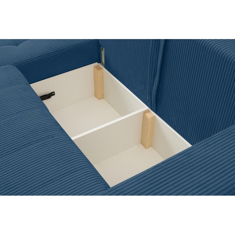 Ecksofa aus Kordstoff MASINA blau mit Schlaffunktion und Bettzeugcontainer 6/9