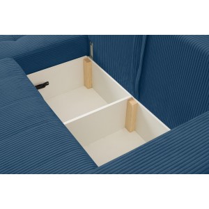 Ecksofa aus Kordstoff MASINA blau mit Schlaffunktion und Bettzeugcontainer 6/9