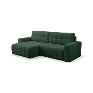 Exklusives Stepp-Ecksofa MASINA dunkelgrün mit Bettzeugablage und Schlaffunktion 1/9