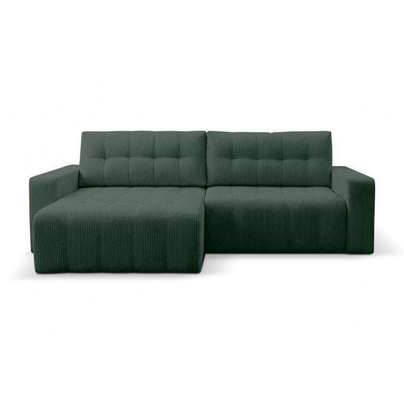 Exklusives Stepp-Ecksofa MASINA dunkelgrün mit Bettzeugablage und Schlaffunktion 3/9