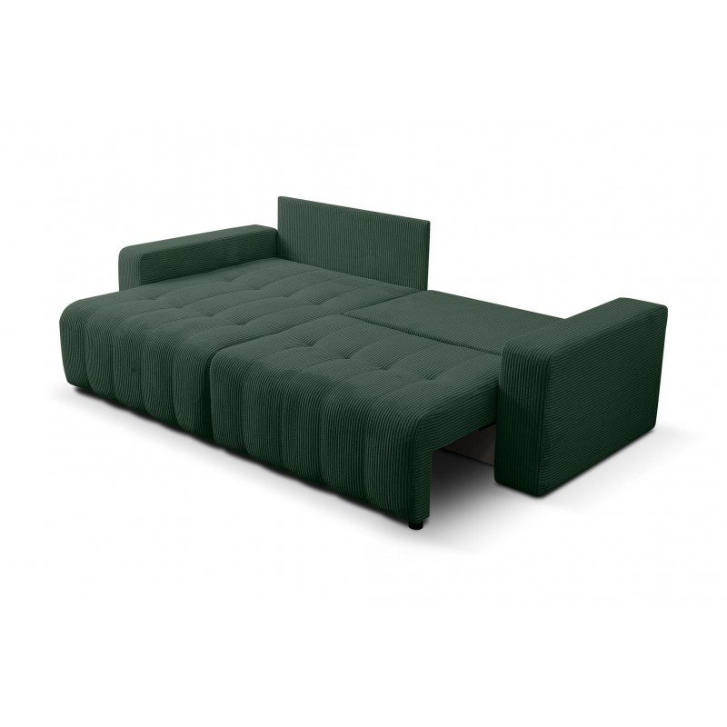 Exklusives Stepp-Ecksofa MASINA dunkelgrün mit Bettzeugablage und Schlaffunktion 4/9