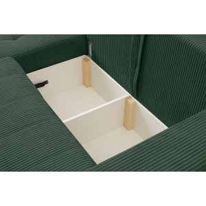 Exklusives Stepp-Ecksofa MASINA dunkelgrün mit Bettzeugablage und Schlaffunktion 6/9