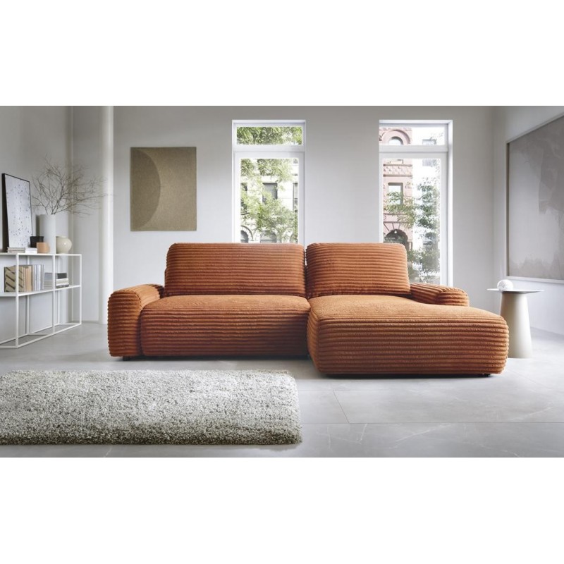 Modernes Ecksofa CORDINA in Orange mit Bettzeugablage und Schlaffunktion 2/9