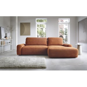 Modernes Ecksofa CORDINA in Orange mit Bettzeugablage und Schlaffunktion 2/9