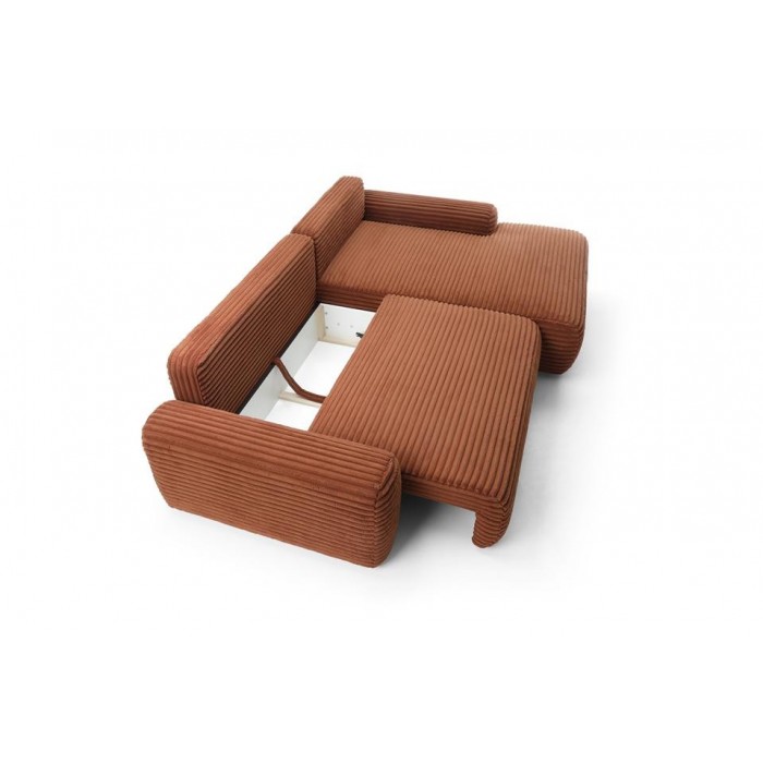 Modernes Ecksofa CORDINA in Orange mit Bettzeugablage und Schlaffunktion