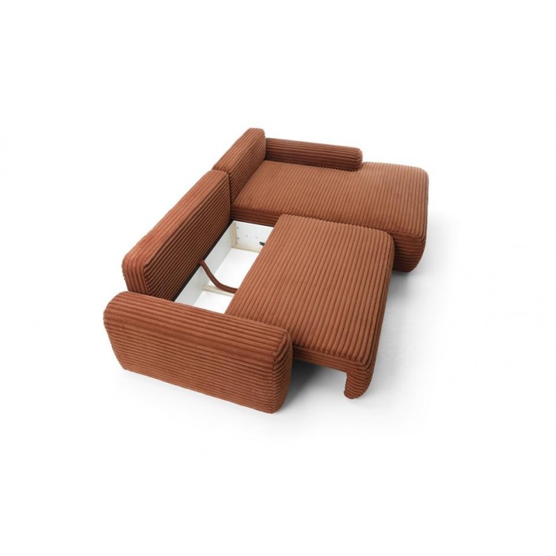 Modernes Ecksofa CORDINA in Orange mit Bettzeugablage und Schlaffunktion 6/9