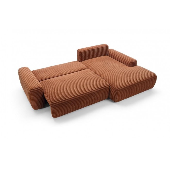 Modernes Ecksofa CORDINA in Orange mit Bettzeugablage und Schlaffunktion