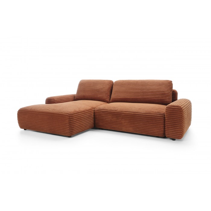 Modernes Ecksofa CORDINA in Orange mit Bettzeugablage und Schlaffunktion