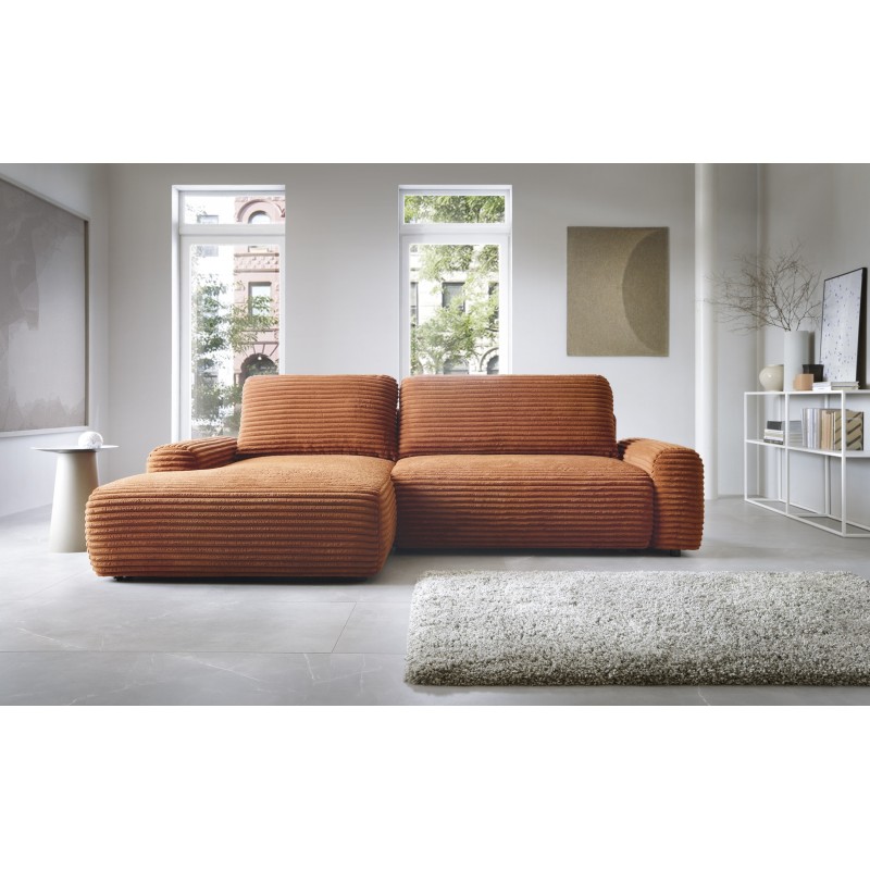 Modernes Ecksofa CORDINA in Orange mit Bettzeugablage und Schlaffunktion 10/9