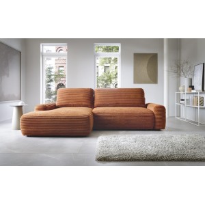 Modernes Ecksofa CORDINA in Orange mit Bettzeugablage und Schlaffunktion 10/9