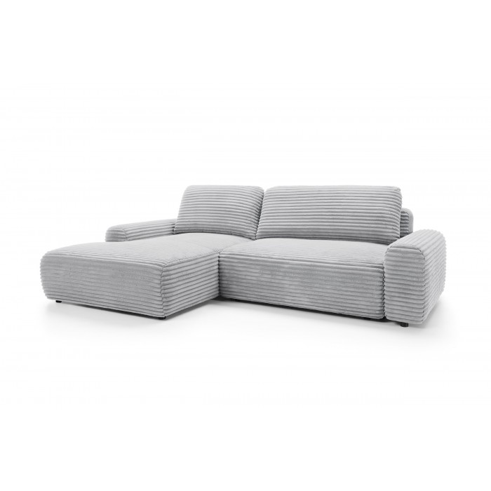 CORDINA Design-Ecksofa in Grau mit Bettzeugablage und Schlaffunktion