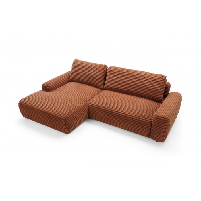 Modernes Ecksofa CORDINA in Orange mit Bettzeugablage und Schlaffunktion