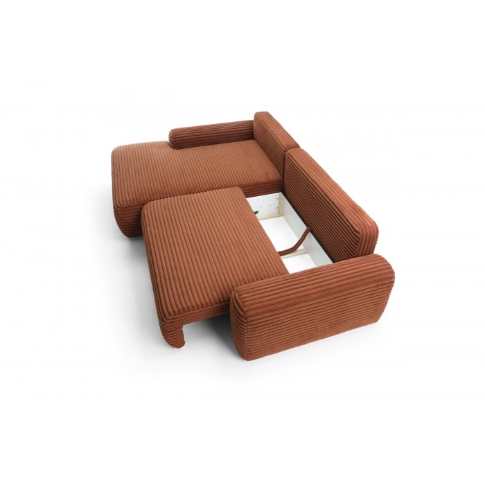 Modernes Ecksofa CORDINA in Orange mit Bettzeugablage und Schlaffunktion