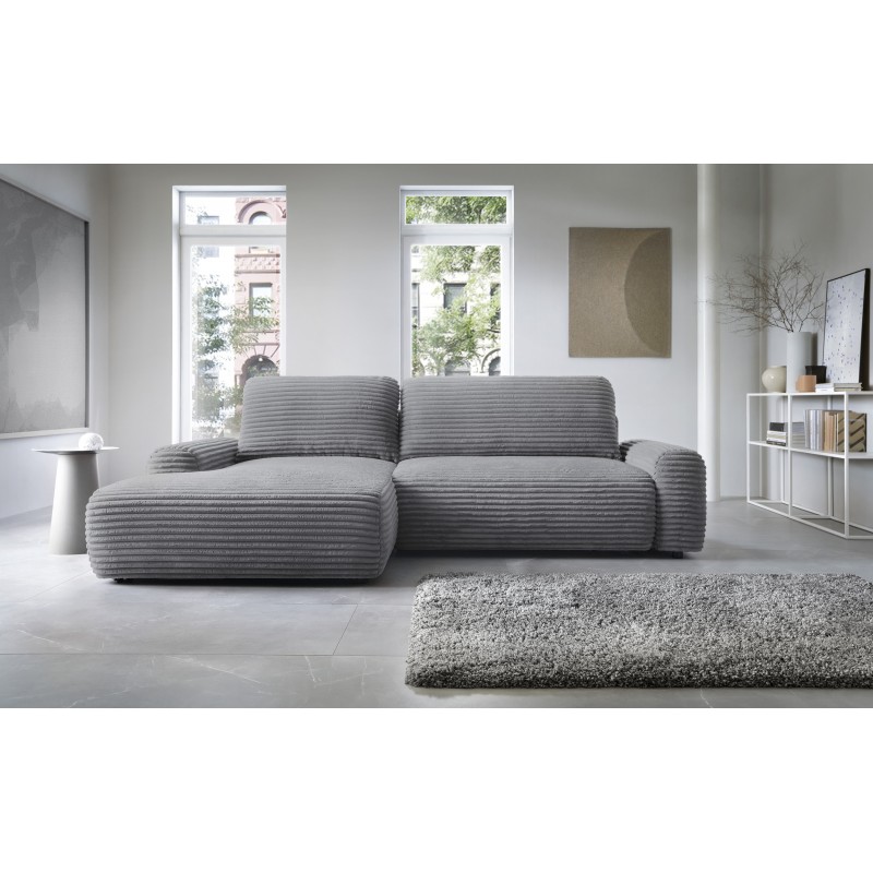 Charmantes anthrazitfarbenes Ecksofa CORDINA mit Schlaffunktion und Bettzeugfach 10/9