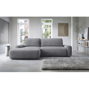Charmantes anthrazitfarbenes Ecksofa CORDINA mit Schlaffunktion und Bettzeugfach 10/9