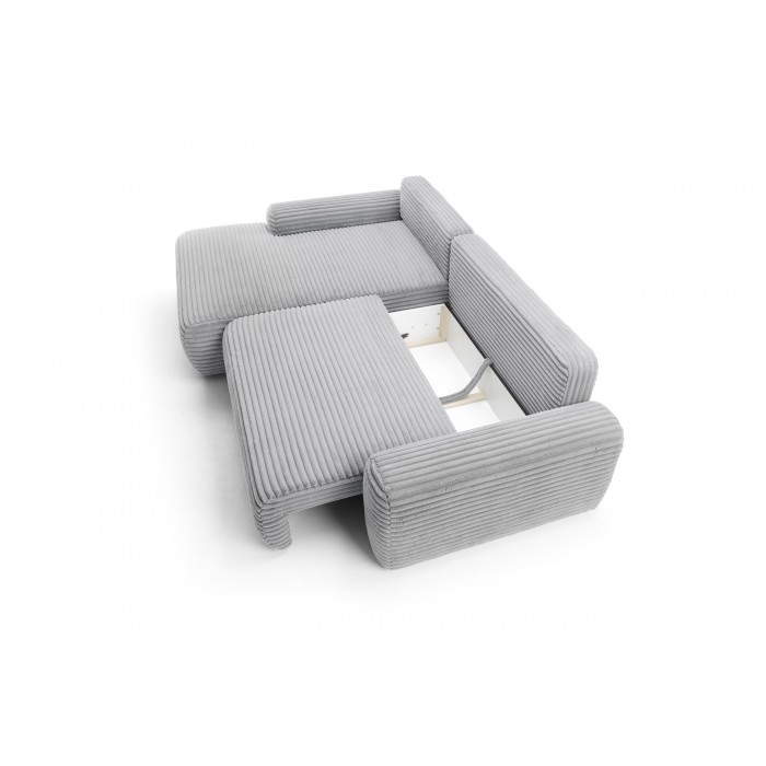CORDINA Design-Ecksofa in Grau mit Bettzeugablage und Schlaffunktion