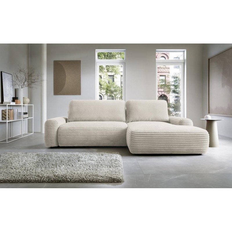 Cremefarbenes Cord-Ecksofa CORDINA mit Schlaffunktion und Bettzeugfach 2/9