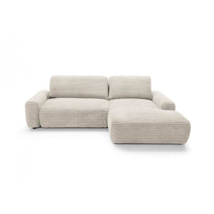 Cremefarbenes Cord-Ecksofa CORDINA mit Schlaffunktion und Bettzeugfach