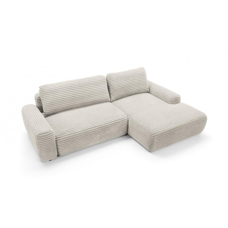 Cremefarbenes Cord-Ecksofa CORDINA mit Schlaffunktion und Bettzeugfach 5/9