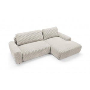 Cremefarbenes Cord-Ecksofa CORDINA mit Schlaffunktion und Bettzeugfach 5/9