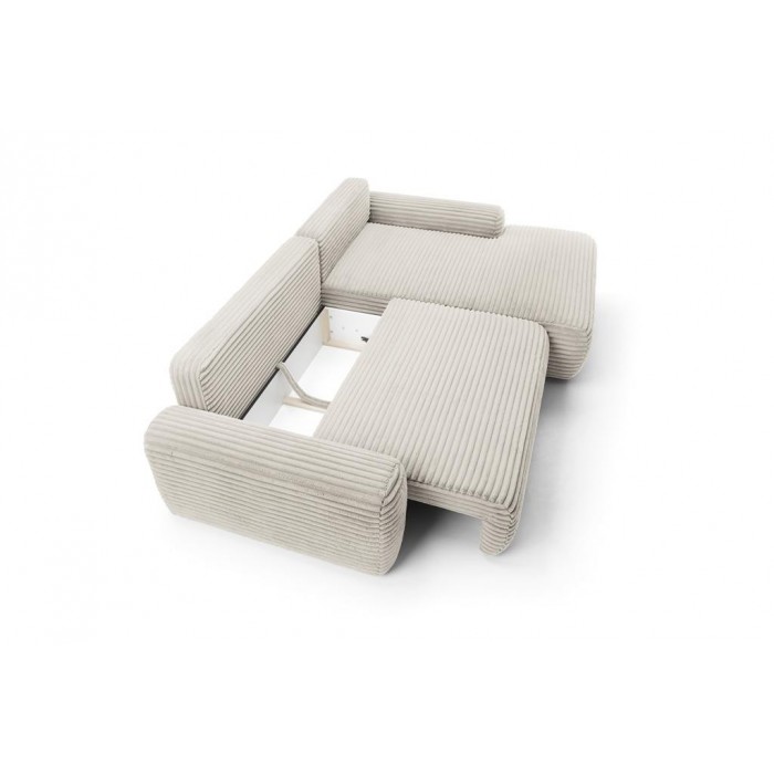 Cremefarbenes Cord-Ecksofa CORDINA mit Schlaffunktion und Bettzeugfach
